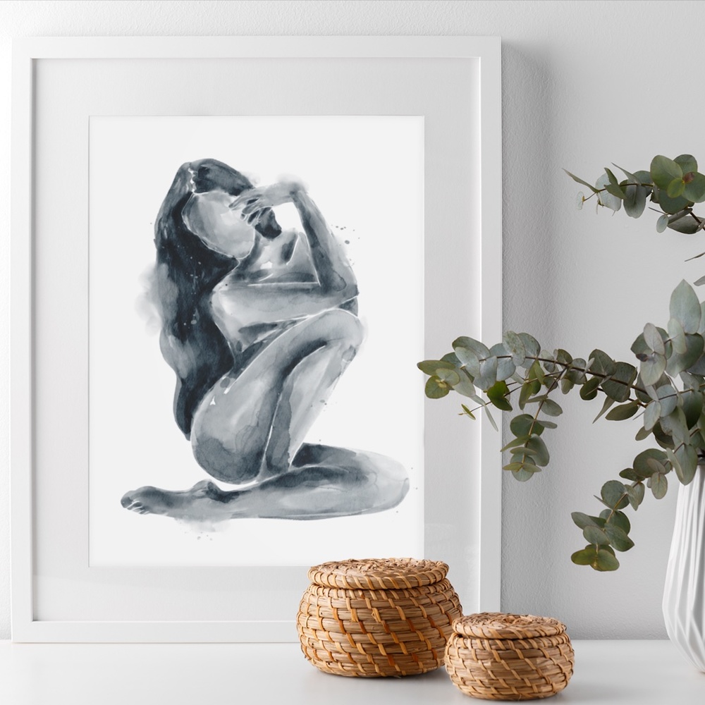 Abstract Nude Woman Watercolor Portrait  Print Poster Unframed - Picture 4 of 17